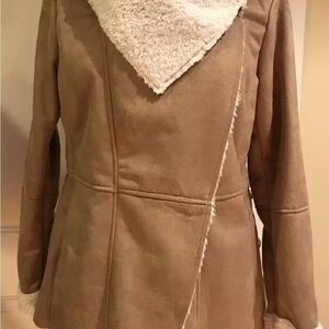 Style & Co Tan Teddy Jacket with Asymmetrical Design